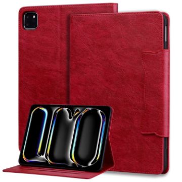 iPad Pro 13 2024 Red Cat Buckle Leather Smart Tablet Case - 1