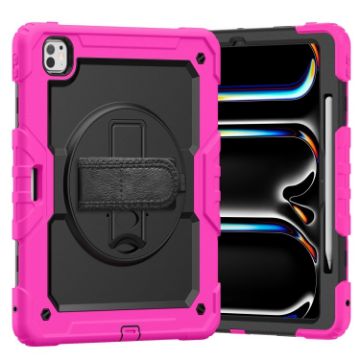 iPad Pro 13 2024 Silicone Hybrid Case with Strap - Black/Rose Red - 1