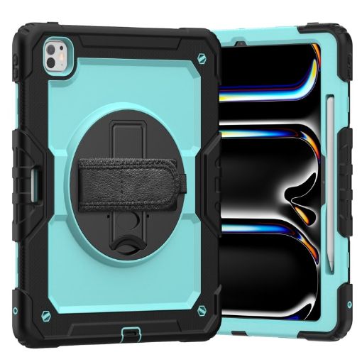iPad Pro 13 2024 Silicone Hybrid PC Case with Strap - Light Blue/Black - 1