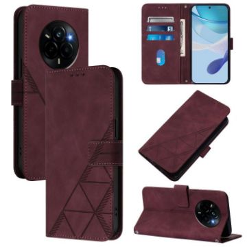 Realme Narzo 80 Pro Wine Red 3D Embossed Flip Leather Crossbody Case - 1