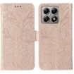 Xiaomi 14T Pro Rose Gold Lace Flower Embossing Flip Leather Case - 1