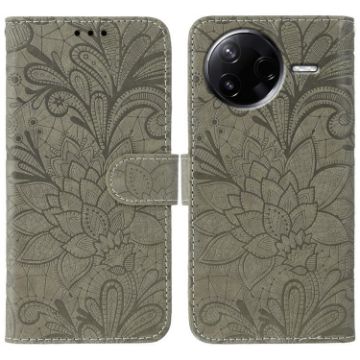 Xiaomi Poco F7 Pro/Redmi K80 Grey Lace Flower Flip Leather Case - 1
