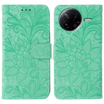 Xiaomi Poco F7 Pro/Redmi K80 Green Lace Flower Flip Leather Case - 1