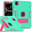 iPad Pro 13 2024 Silicone Acrylic Case with Holder - Mint Green/Rose Red - 1