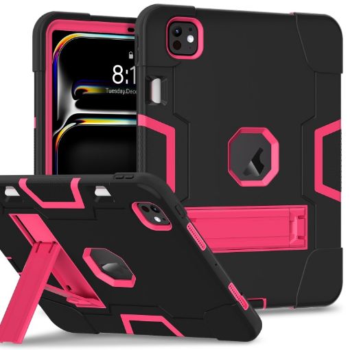 iPad Pro 13 2024 Black Rose Red Silicone Acrylic Case with Holder - 1