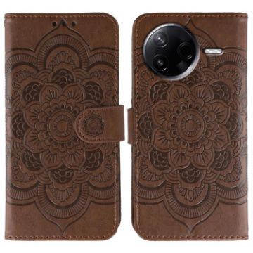 Xiaomi Poco F7 Pro/Redmi K80 Brown Sun Mandala Embossed Leather Case - 1