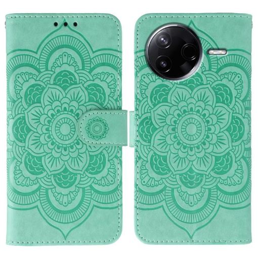 Xiaomi Poco F7 Pro/Redmi K80 Green Sun Mandala Embossed Leather Case - 1