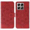 Xiaomi 14T Pro Red Leather Case - Sun Mandala Embossing Pattern - 1