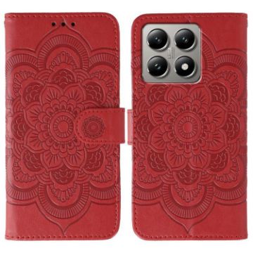 Xiaomi 14T Pro Red Leather Case - Sun Mandala Embossing Pattern - 1