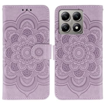 Xiaomi 14T Pro Purple Sun Mandala Embossed Leather Phone Case - 1