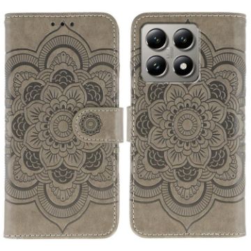 Xiaomi 14T Grey Leather Case - Sun Mandala Embossing Pattern - 1