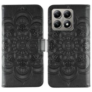 Xiaomi 14T Black Leather Case - Sun Mandala Embossing Pattern - 1