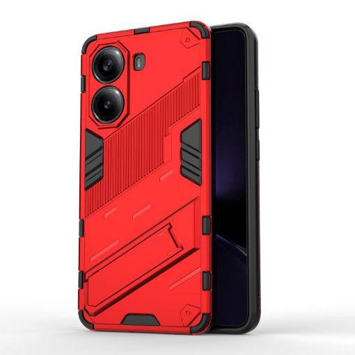 Redmi Note Turbo 4 Punk Armor Phone Case with Holder - Red, PC + TPU - 1