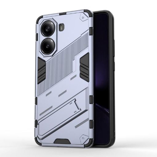 Redmi Note Turbo 4 Punk Armor Phone Case with Holder - Grey, PC + TPU - 1