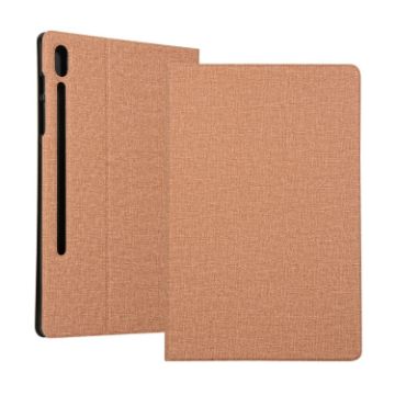 Samsung Galaxy Tab S7/S8 Leather Case with Holder - Golden Fabric Texture - 1