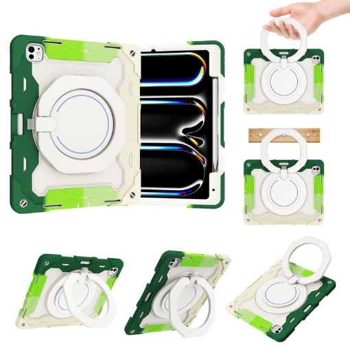iPad Pro 13 2024 Silicone Case with Rotating Ring & Pen Slot - Green - 1