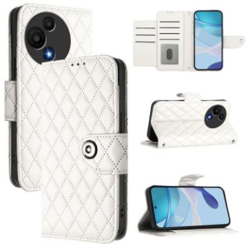 TCL 60 SE NxtPaper/605 White Rhombic Flip Leather Case with Lanyard - 1