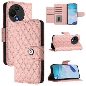 TCL 60 SE NxtPaper/605 Coral Pink Rhombic Flip Leather Case with Lanyard - 1