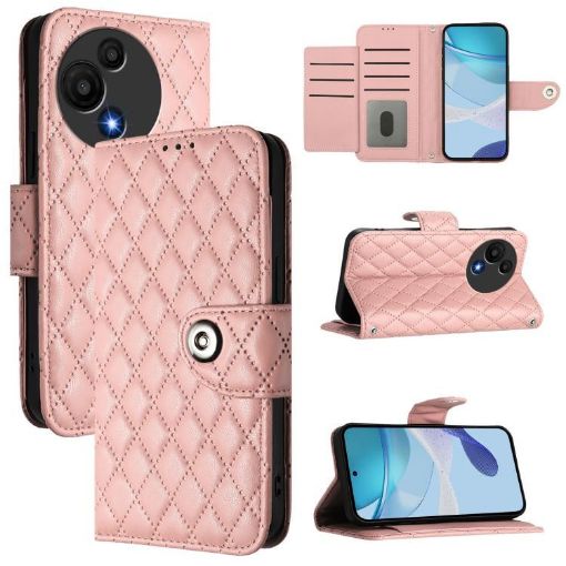 TCL 60 SE NxtPaper/605 Coral Pink Rhombic Flip Leather Case with Lanyard - 1