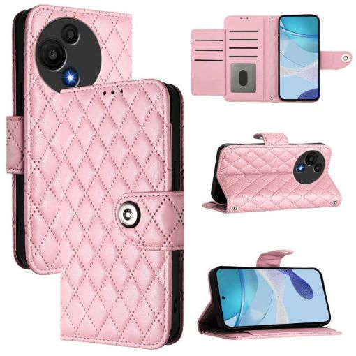 TCL 60 SE NxtPaper/605 Pink Rhombic Flip Leather Case with Lanyard - 1