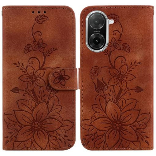 Redmi A5 4G 171.7mm Brown Lily Embossed Leather Phone Case - 1