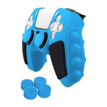 PS5 Blue Black Silicone Gamepad Case with Rocker Caps for Sony - 1