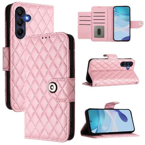 Samsung Galaxy A17 5G Pink Rhombic Texture Flip Leather Case with Lanyard - 1