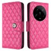 Xiaomi 14 Ultra Rose Red Rhombic Texture Flip Leather Case with Lanyard - 2