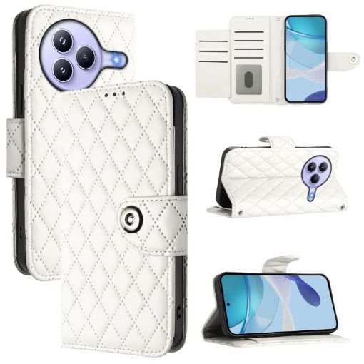 Xiaomi Civi 5 Pro 5G White Rhombic Texture Flip Leather Case with Lanyard - 1