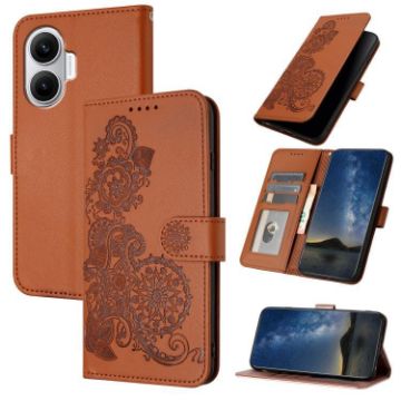 Redmi Turbo 4 Pro/Poco F7 Datura Flower Embossed Leather Case Brown - 1