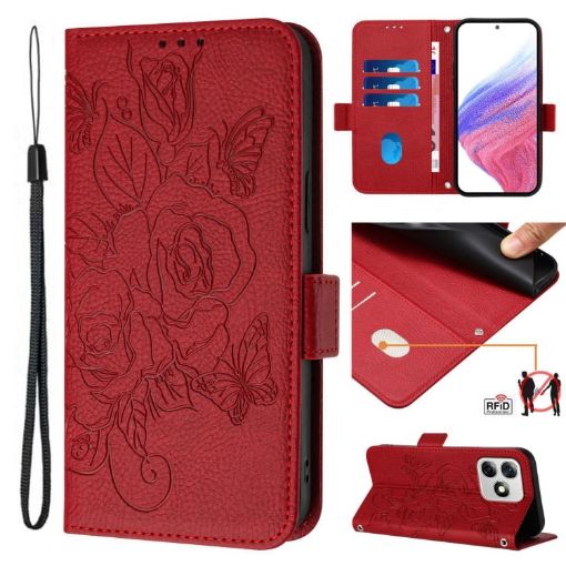 Ulefone Note 18 Ultra Red Embossed Rose RFID Leather Phone Case - 1
