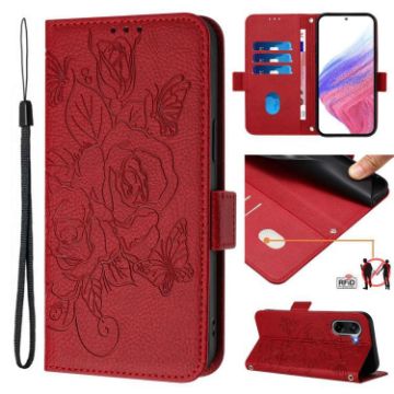 OnePlus Ace 5 Racing Red Leather Phone Case - RFID Anti-theft Rose Design - 1