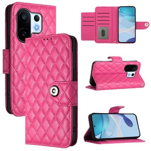 Vivo S30 Pro Mini Rhombic Texture Flip Leather Case with Lanyard Rose Red - 1