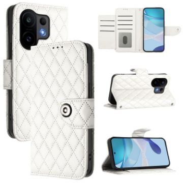 Vivo S30 White Rhombic Texture Flip Leather Phone Case with Lanyard - 1