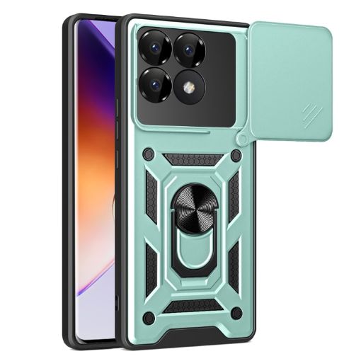 Xiaomi Poco F6 Pro Case Mint Green Sliding Camera Cover TPU Hybrid PC - 1