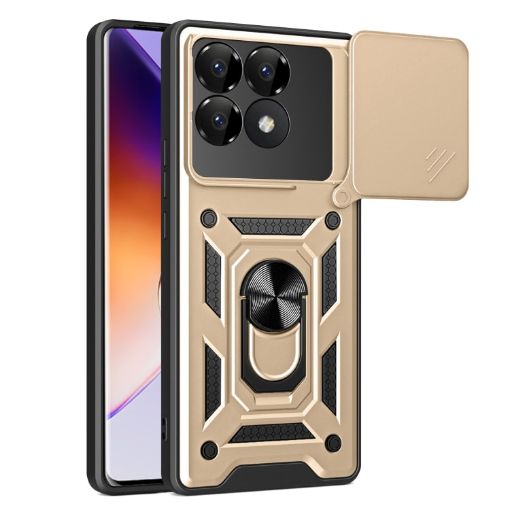 Xiaomi Poco F6 Pro Gold Case with Sliding Camera Cover TPU Hybrid PC - 1