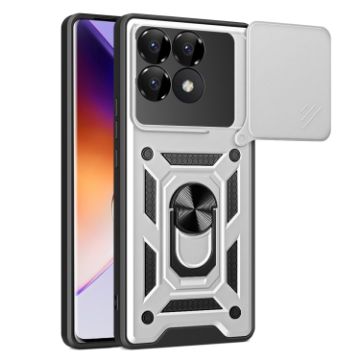 Xiaomi Poco F6 Pro Case Silver - Sliding Camera Cover TPU Hybrid PC - 1