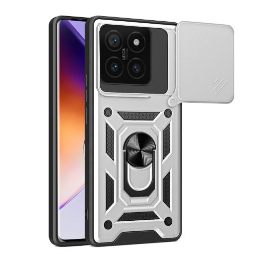 Xiaomi 14T 5G Phone Case Silver - Sliding Camera Cover TPU Hybrid PC - 1
