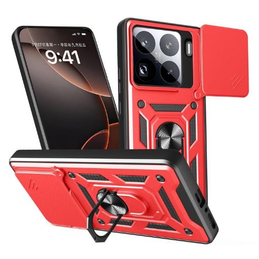 Xiaomi 15 Pro Red TPU Hybrid PC Case with Sliding Camera Cover - 1