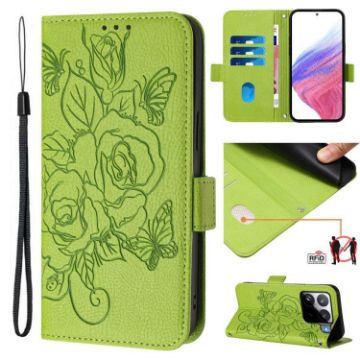 Xiaomi 15S Pro 5G Green Embossed Rose RFID Leather Phone Case - 1