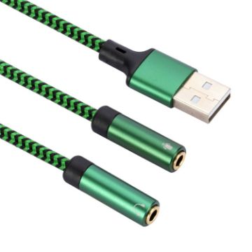USB-A to Dual 3.5mm Audio Adapter Cable, 1m, Green - 1