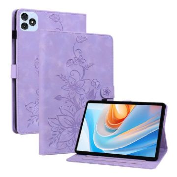 itel VistaTab 30 Purple Lily Embossed Leather Tablet Case - 1