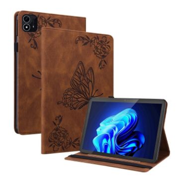 itel Pad One 10.1 Brown Leather Tablet Case - Butterfly Flower Embossed - 1