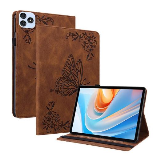 itel VistaTab 30 Brown Leather Tablet Case - Butterfly Flower Embossed - 1