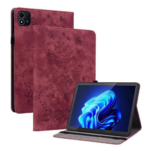 itel Pad One 10.1 Red Butterfly Rose Embossed Leather Tablet Case - 1