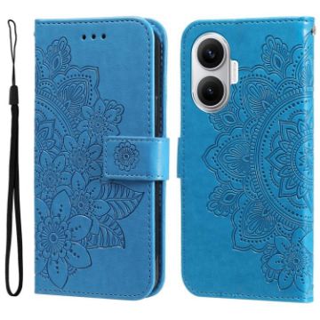 Redmi Turbo 4 Pro/Poco F7 Seven-Petal Flowers Embossed Leather Case Blue - 1