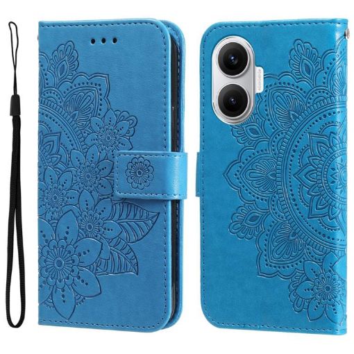 Redmi Turbo 4 Pro/Poco F7 Seven-Petal Flowers Embossed Leather Case Blue - 1