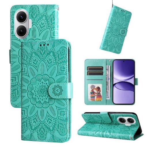 Redmi Turbo 4 Pro/Poco F7 Sunflower Embossed Leather Case - Green - 1