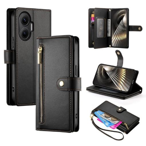 Redmi Turbo 4 Pro/Poco F7 Leather Wallet Case - 9 Card Slots, Black - 1