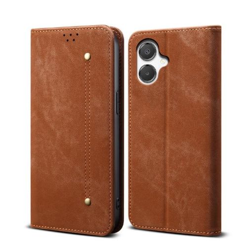 Samsung Galaxy A07 4G Brown Denim Texture Flip Leather Case - 1
